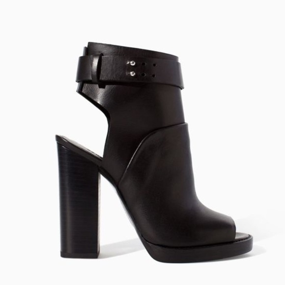 Leather High Heel Peep Toe Ankle Boot - Picture 4 of 4
